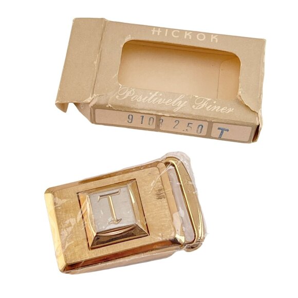 Hickok Gold Tone Initial T Belt Buckle Late 1950s in Box - Picture 3 of 9